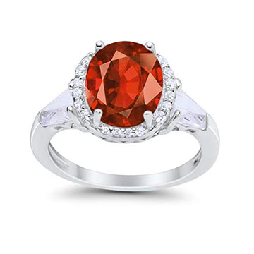 Cocktail Halo Wedding Ring Simulated Garnet CZ 925 Sterling Silver